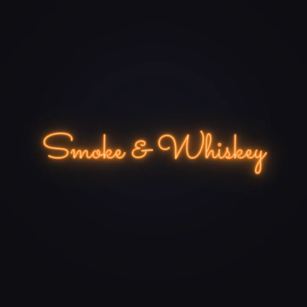 Smoke & Whiskey Neon Sign — Orange LED neon (design render)