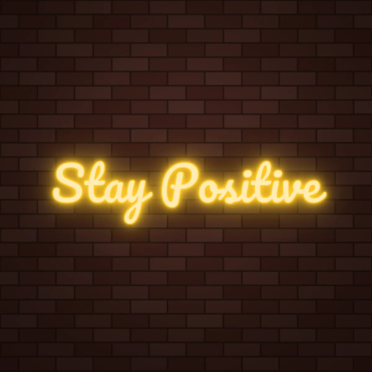 Stay Positive Neon Sign on a brick wall (design render)