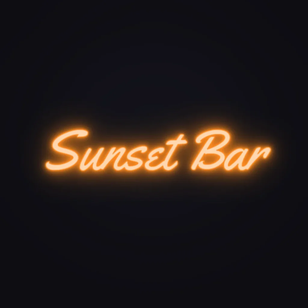 Sunset Bar Neon Sign — Orange LED neon (design render)