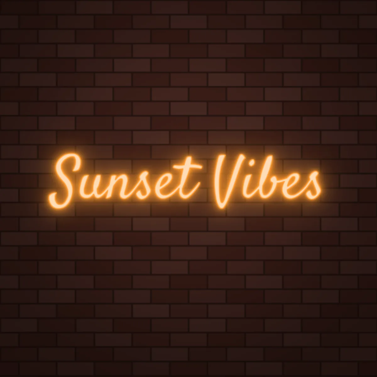 Sunset Vibes Neon Sign on a brick wall (design render)