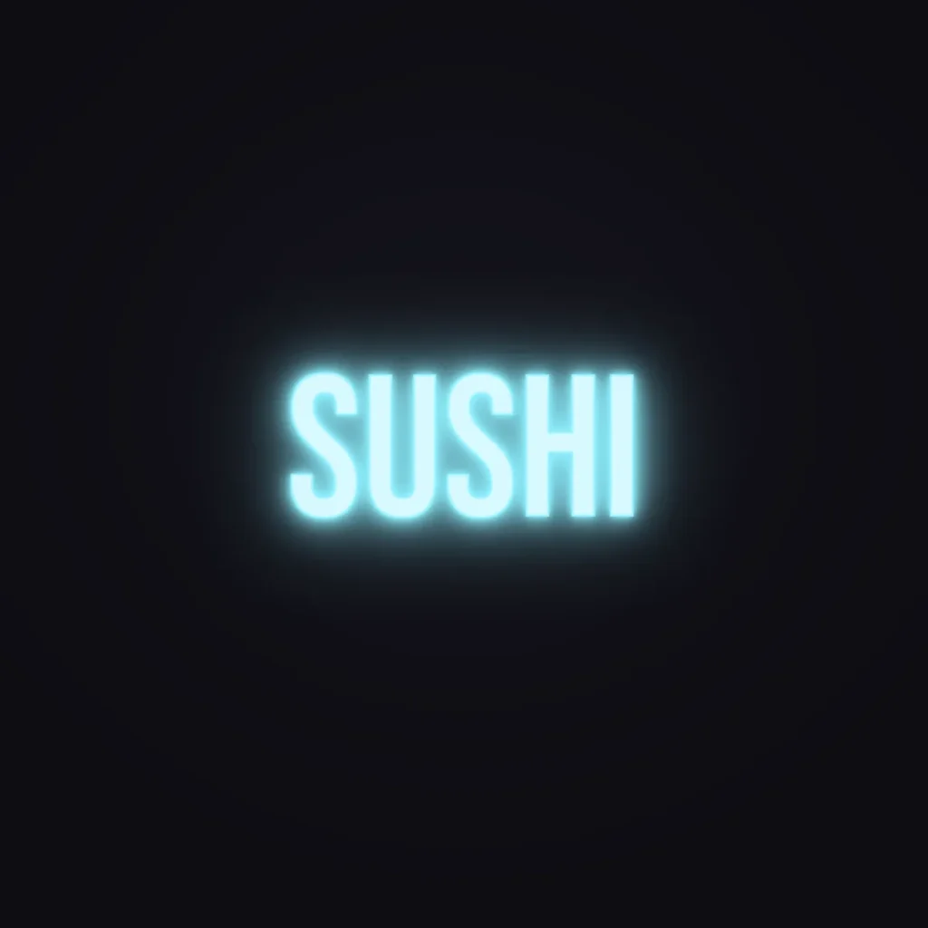 SUSHI Neon Sign — Ice Blue LED neon (design render)