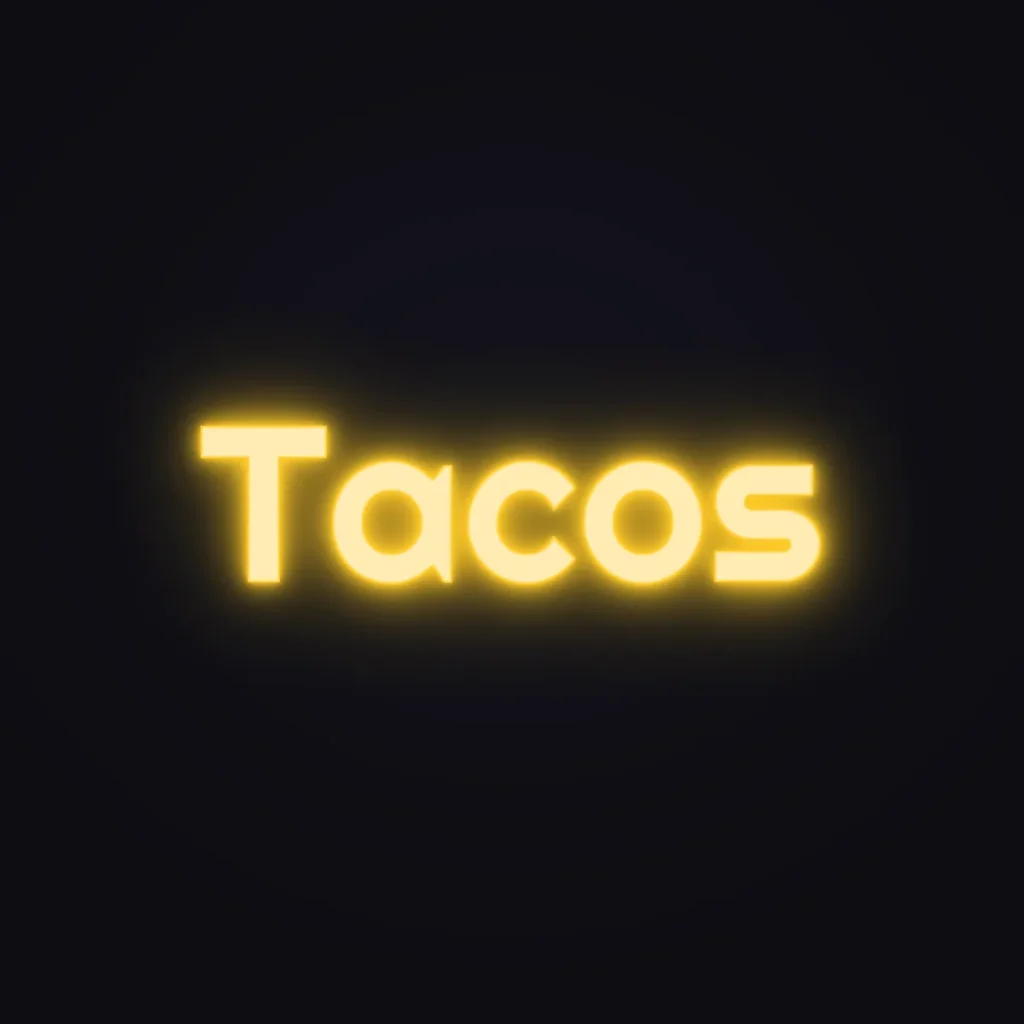 Tacos Neon Sign — Golden Yellow LED neon (design render)