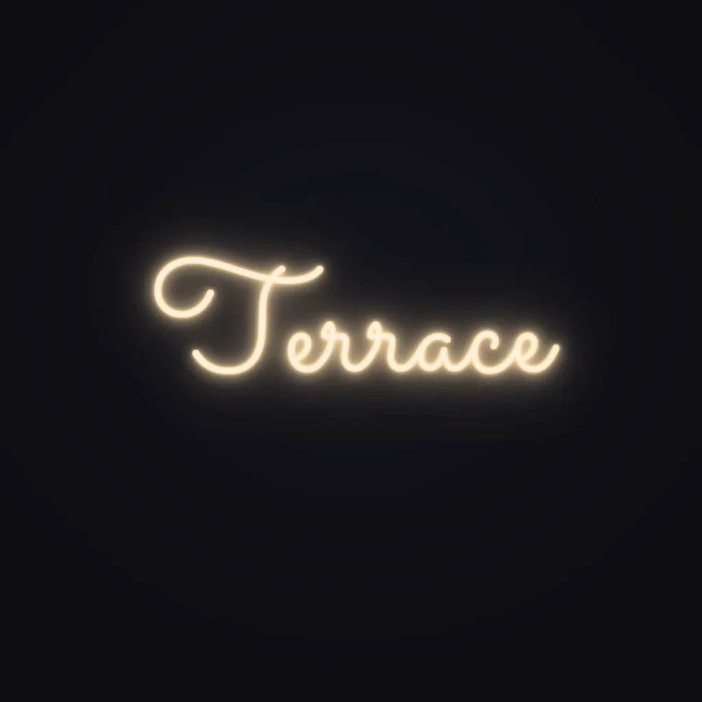 Terrace Neon Sign — Warm White LED neon (design render)
