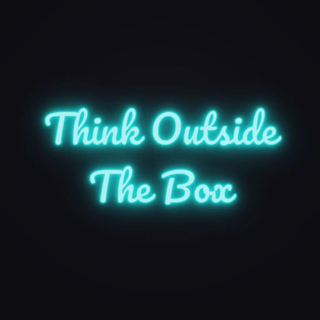 Think Outside The Box Neon Sign — Turquoise LED neon (design render)