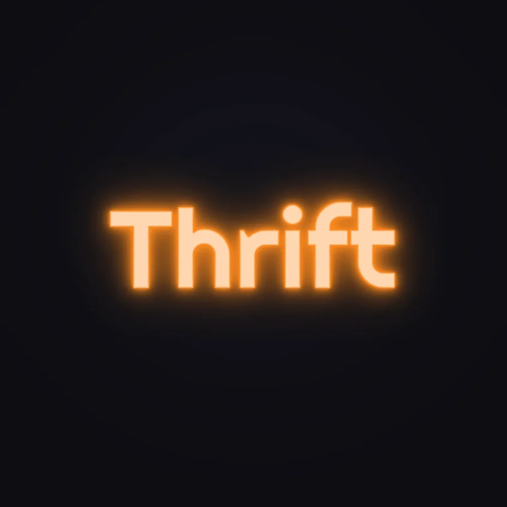 Thrift Neon Sign — Orange LED neon (design render)