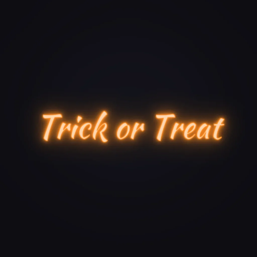 Trick or Treat Neon Sign — Orange LED neon (design render)