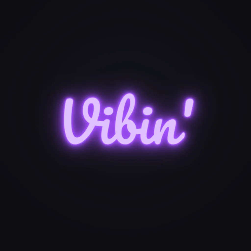 Vibin' Neon Sign — Purple LED neon (design render)