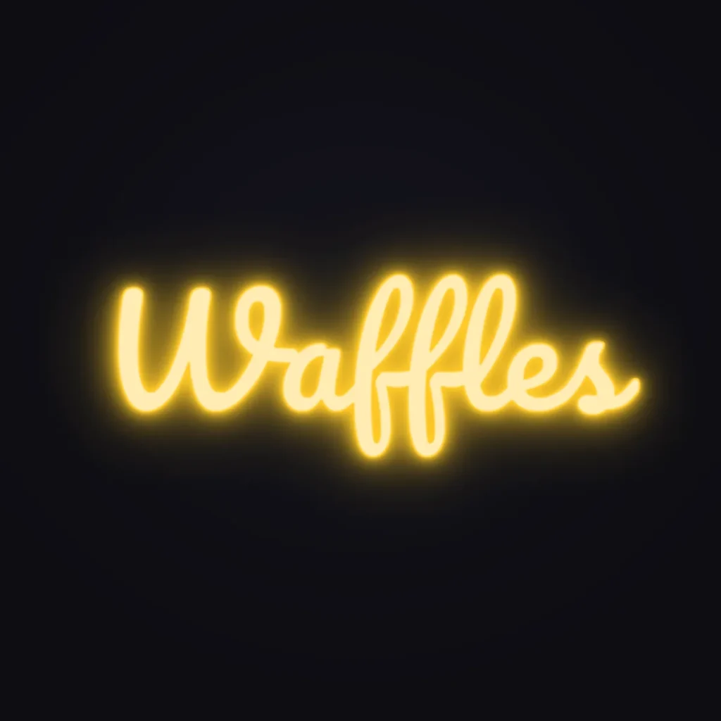 Waffles Neon Sign — Golden Yellow LED neon (design render)