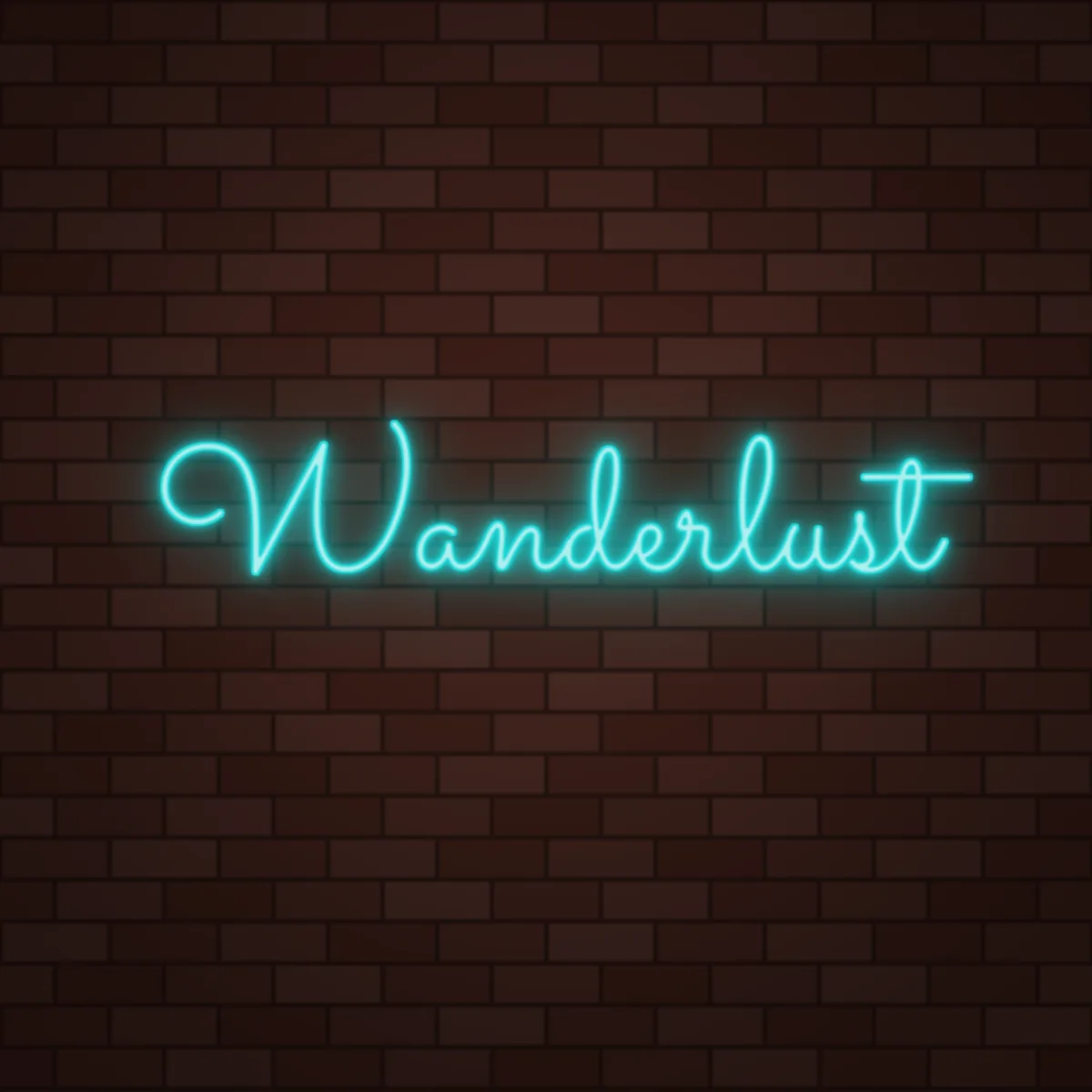 Wanderlust Neon Sign on a brick wall (design render)