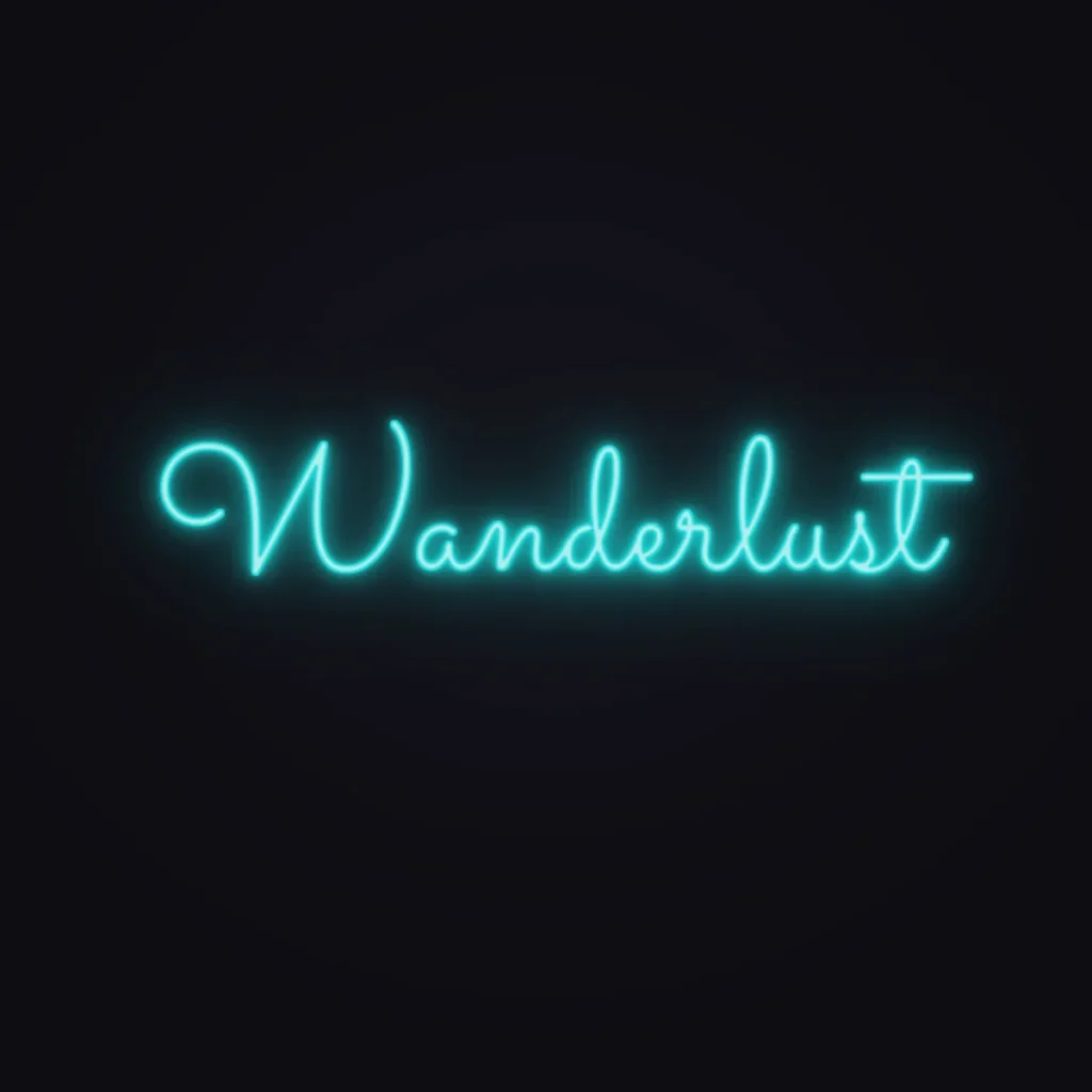 Wanderlust Neon Sign — Turquoise LED neon (design render)