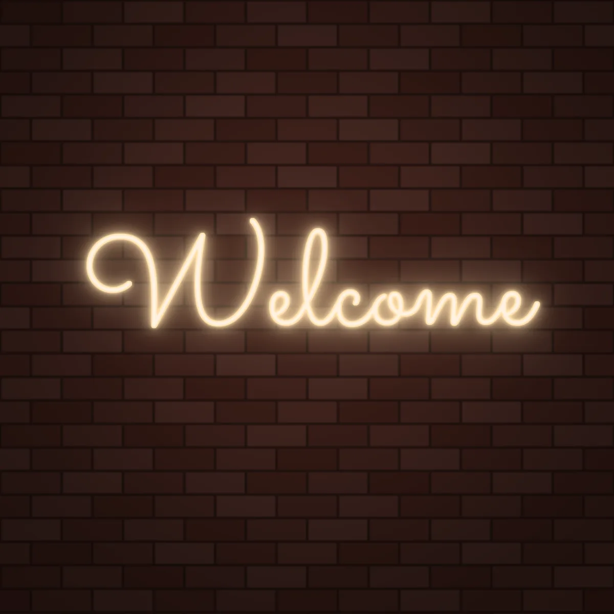 Welcome Neon Sign on a brick wall (design render)