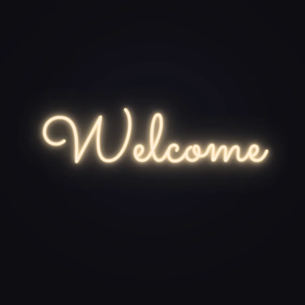 Welcome Neon Sign — Warm White LED neon (design render)