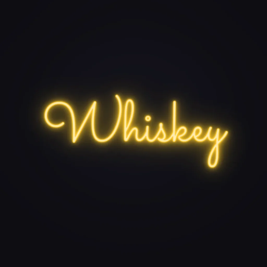 Whiskey Neon Sign — Golden Yellow LED neon (design render)