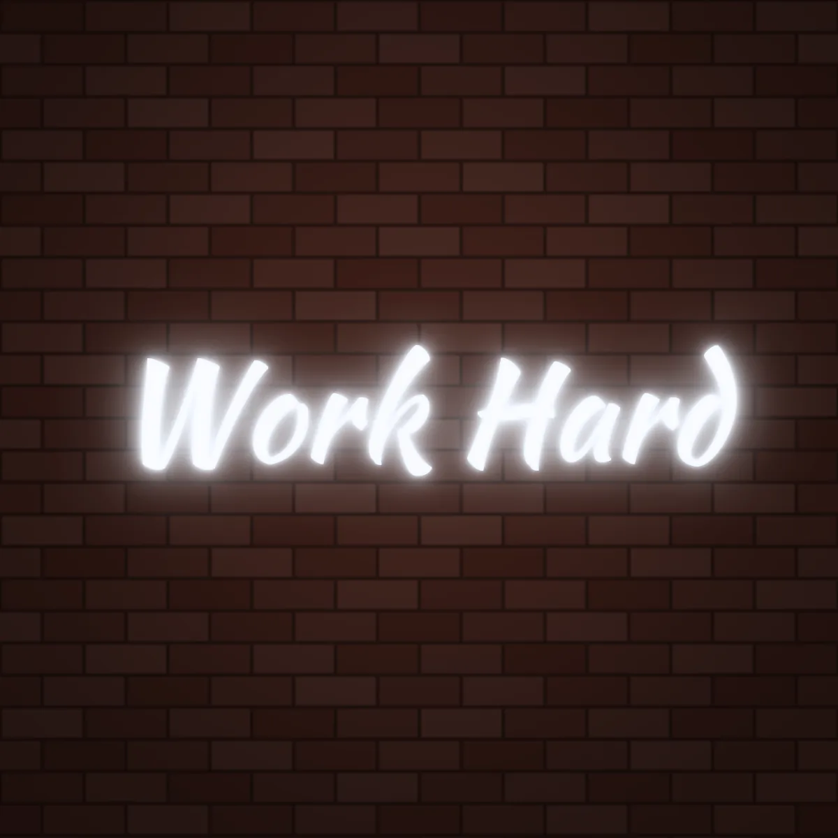 Work Hard Neon Sign on a brick wall (design render)