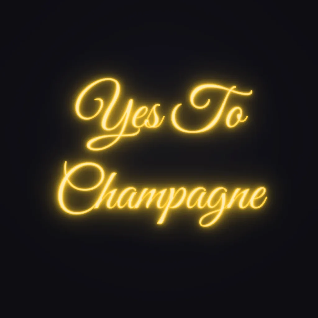 Yes To Champagne Neon Sign — Golden Yellow LED neon (design render)